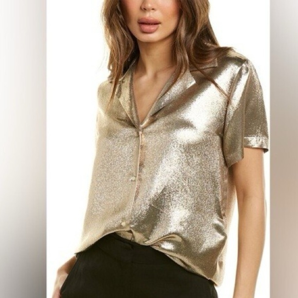 MAJE Cilur liquid Metallic Silk-Blend blouse New NWT size 1 small - Picture 5 of 13